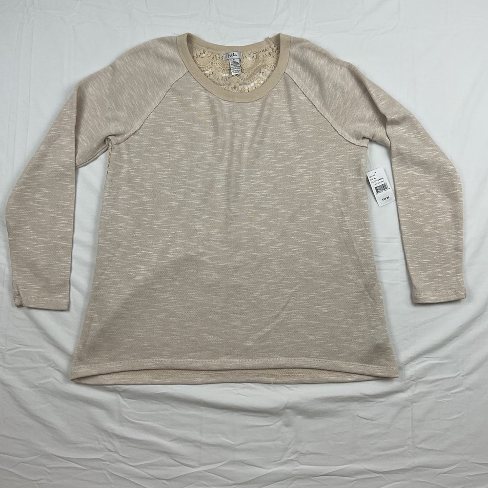 Isela XL Beige Lace Back Long‎ Sleeve Top Casual Boho Feminine Soft Neutral